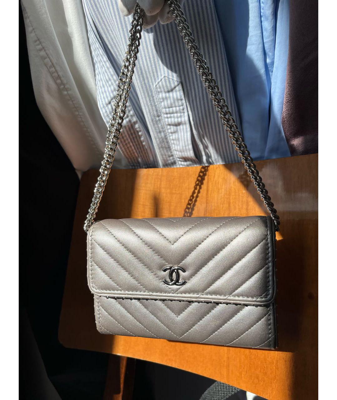 CHANEL Серебрянный кожаный кошелек, фото 5