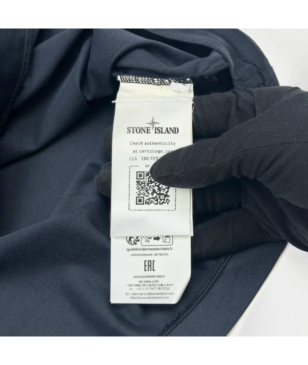STONE ISLAND Темно-синяя хлопковая футболка, фото 3