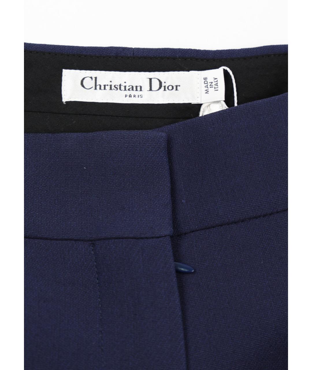 CHRISTIAN DIOR Синие шерстяные прямые брюки, фото 3