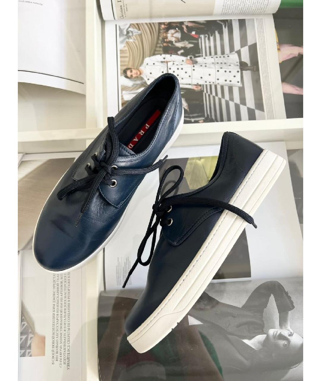 PRADA Синие кожаные кеды, фото 8