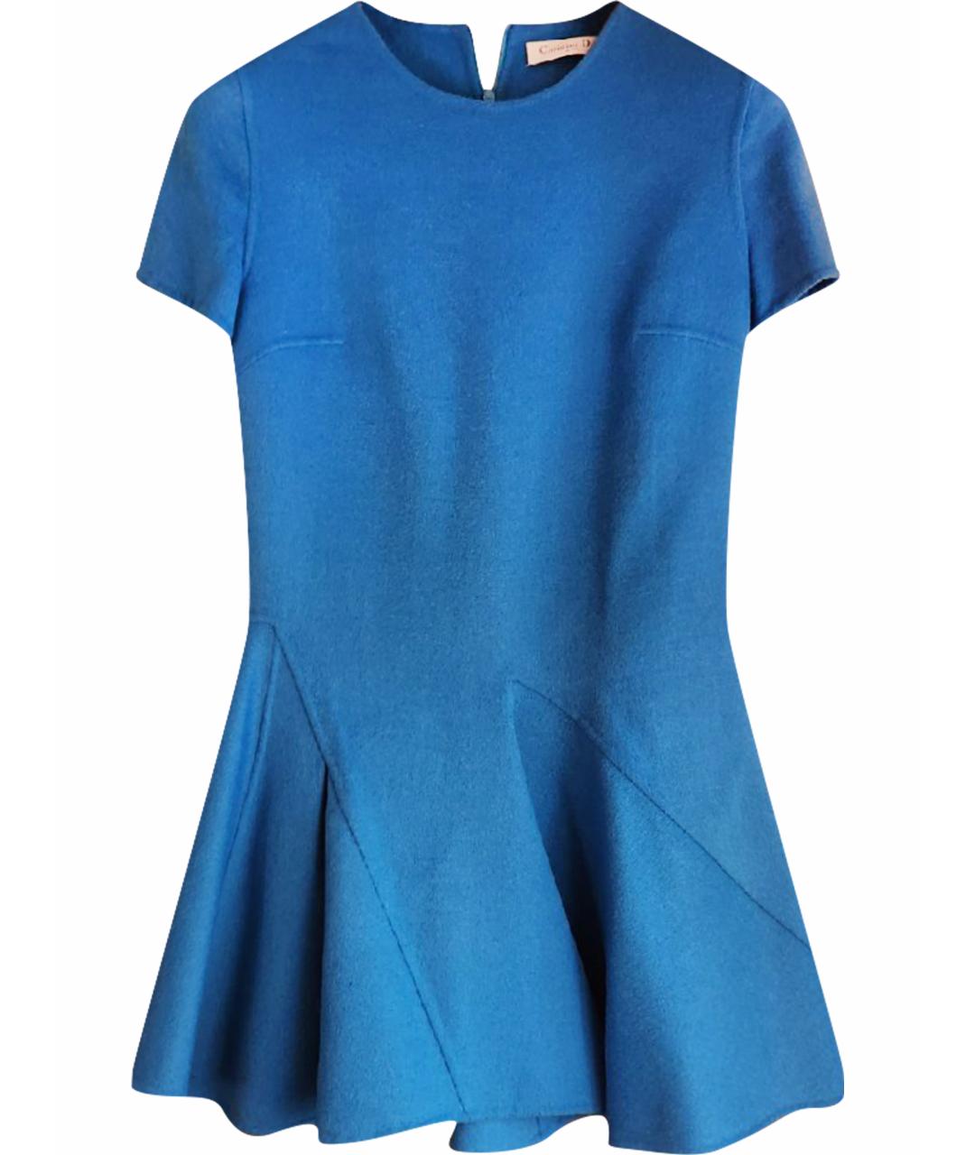 CHRISTIAN DIOR Голубое шерстяное коктейльное платье, фото 1