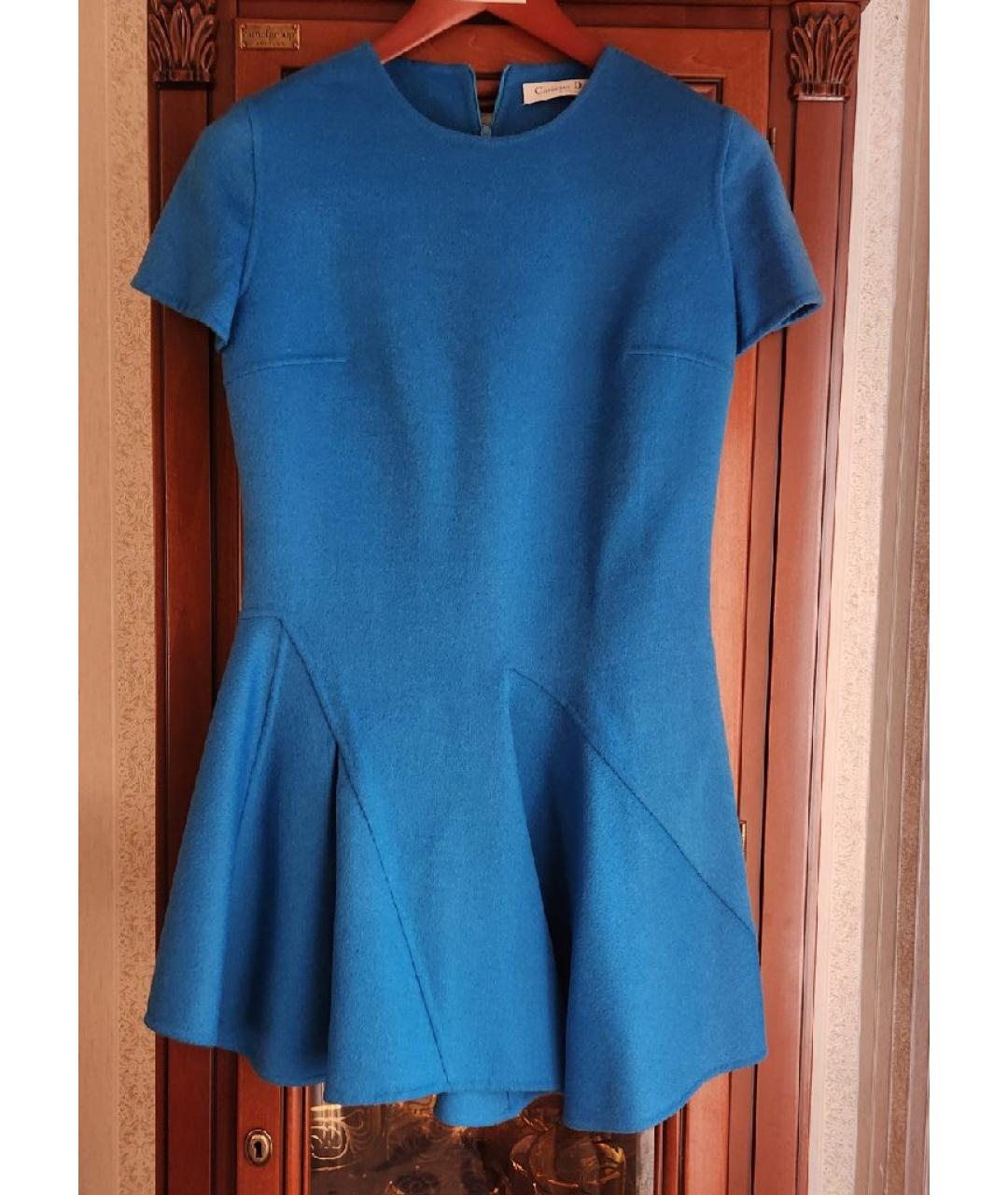 CHRISTIAN DIOR Голубое шерстяное коктейльное платье, фото 4