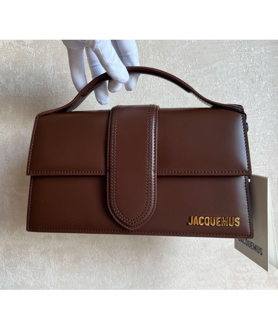 JACQUEMUS Коричневая кожаная сумка с короткими ручками, фото 5