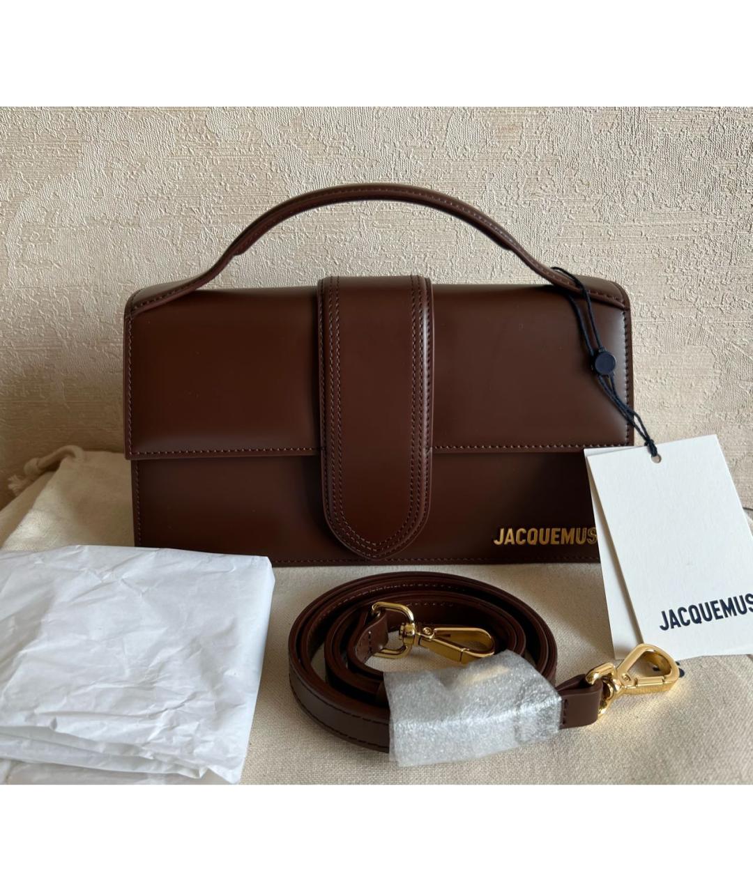 JACQUEMUS Коричневая кожаная сумка с короткими ручками, фото 6