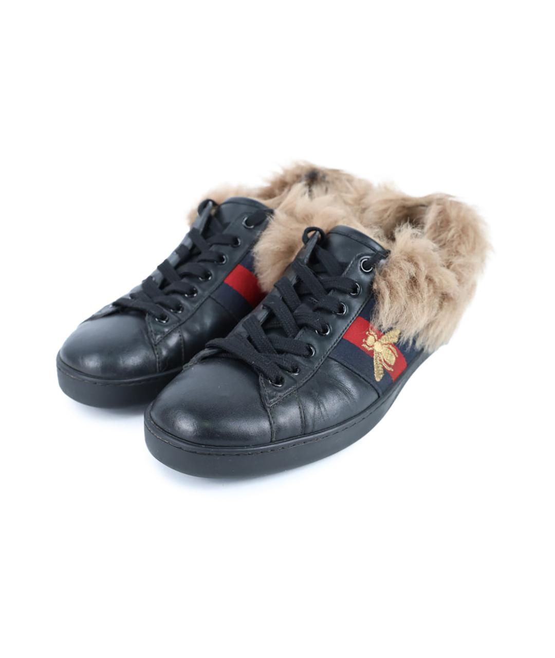 GUCCI Черные кожаные низкие кроссовки / кеды, фото 5