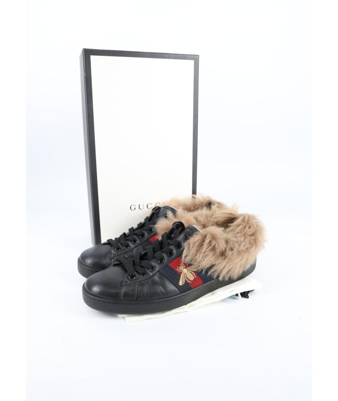 GUCCI Черные кожаные низкие кроссовки / кеды, фото 6