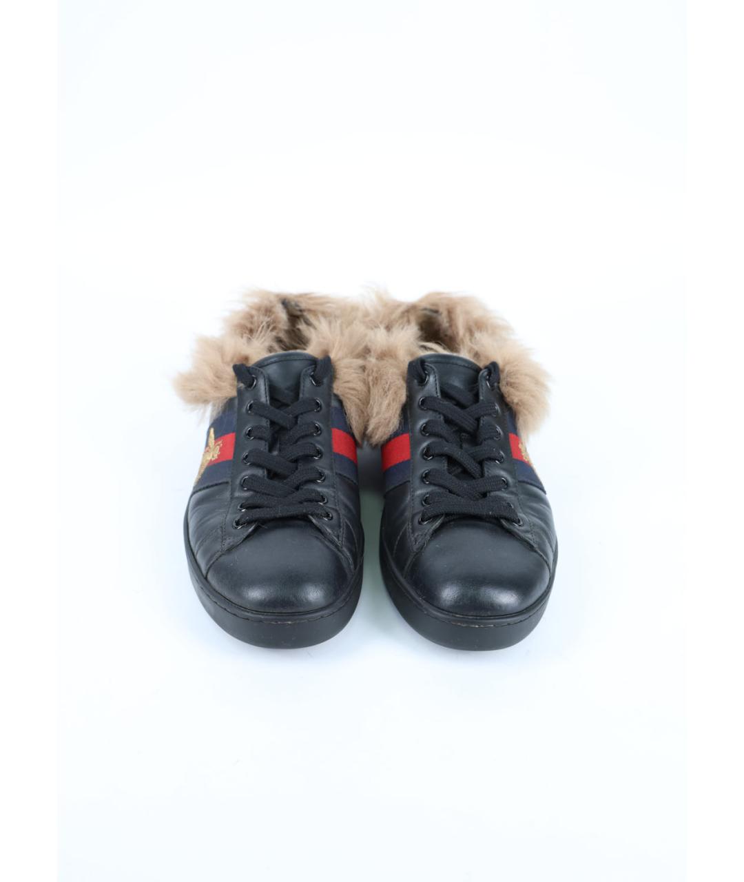 GUCCI Черные кожаные низкие кроссовки / кеды, фото 2