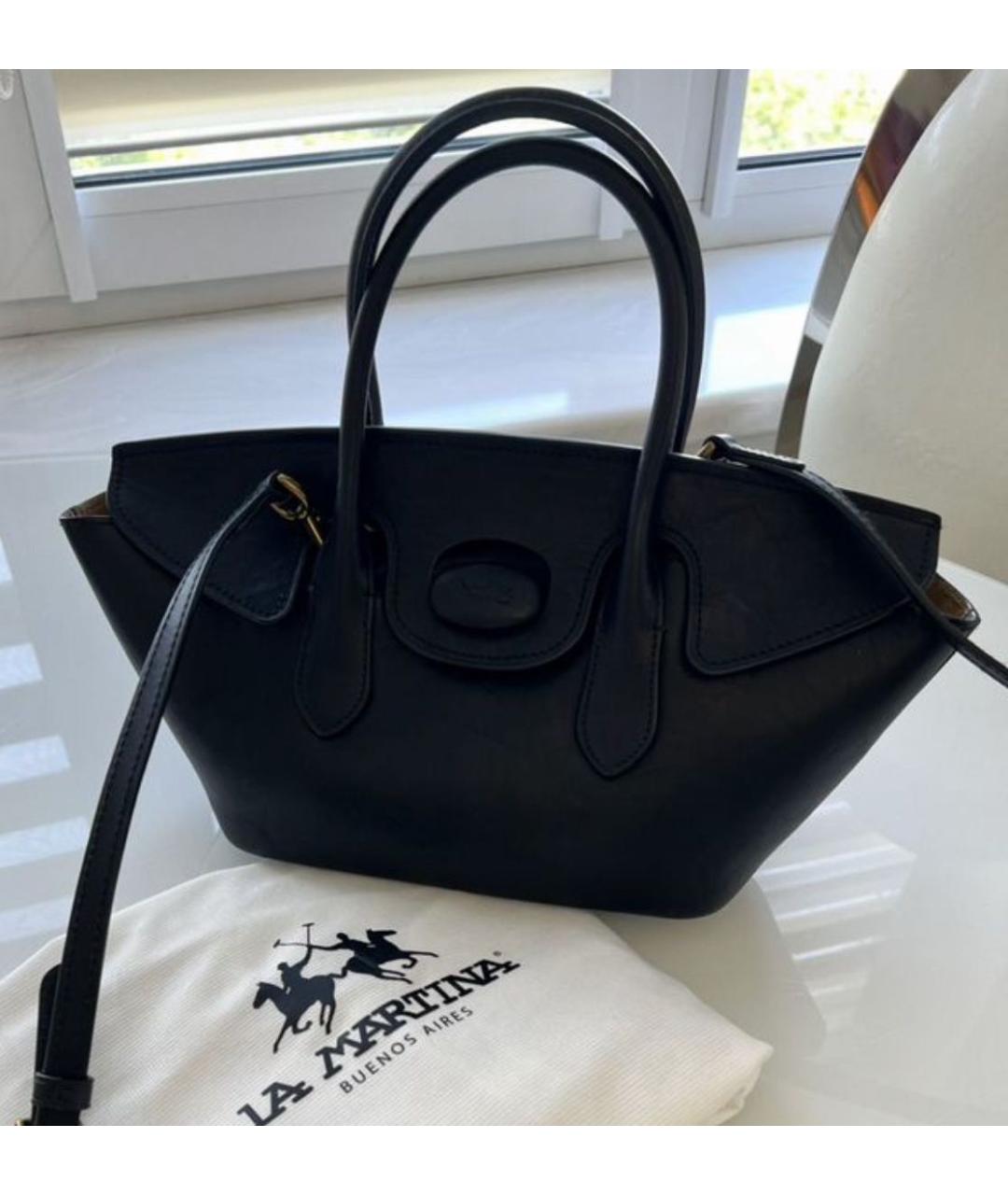 POLO RALPH LAUREN Черная кожаная сумка с короткими ручками, фото 3