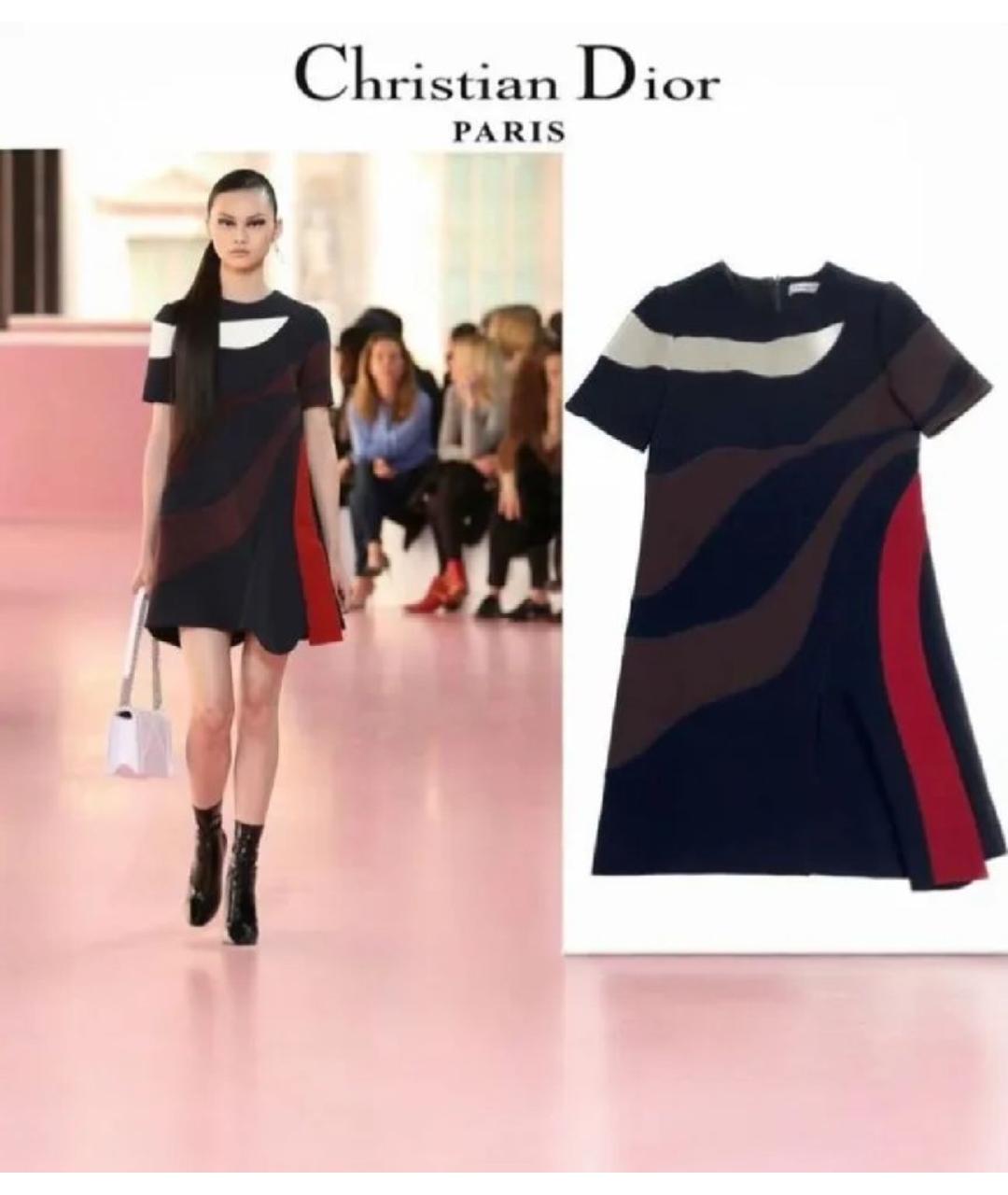 CHRISTIAN DIOR Синее шерстяное коктейльное платье, фото 5