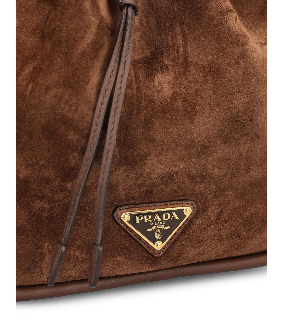 PRADA Коричневая замшевая сумка с короткими ручками, фото 3
