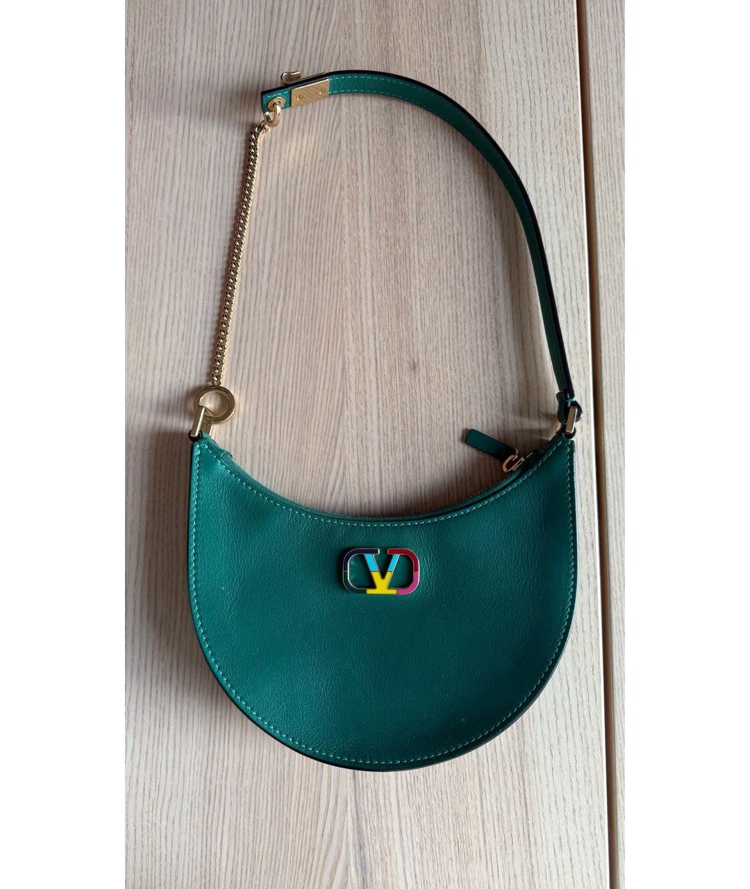 VALENTINO Зеленая кожаная сумка с короткими ручками, фото 6