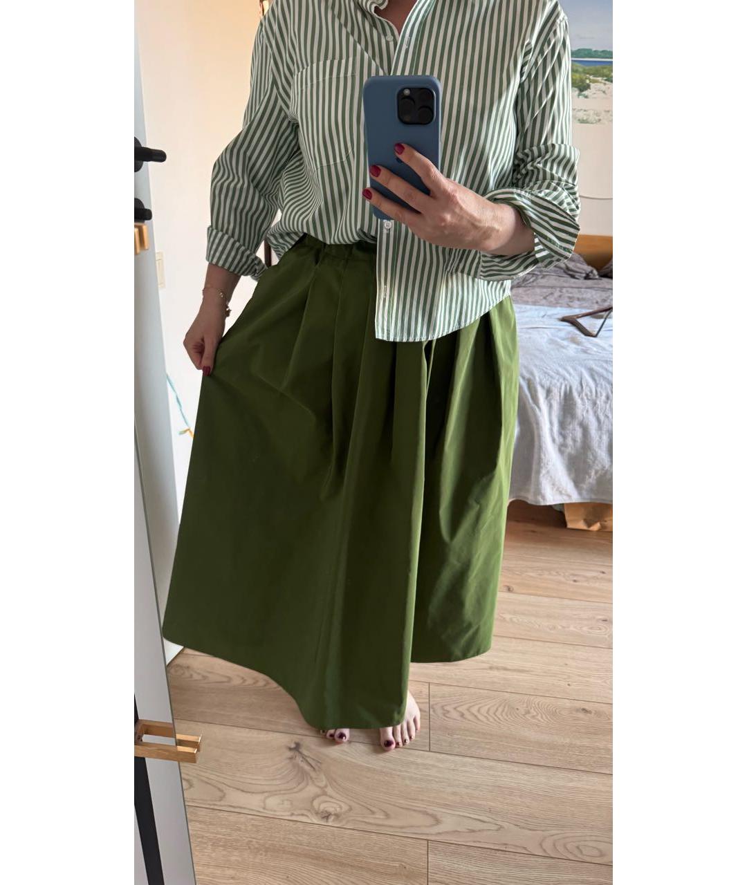 WEEKEND MAX MARA Зеленая хлопковая юбка миди, фото 3