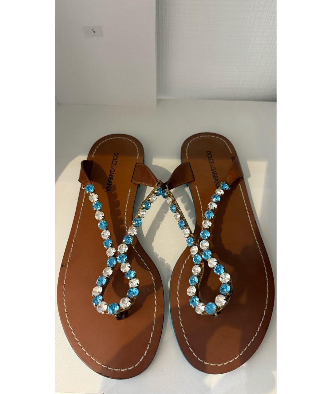 DOLCE&GABBANA Голубые кожаные шлепанцы, фото 4