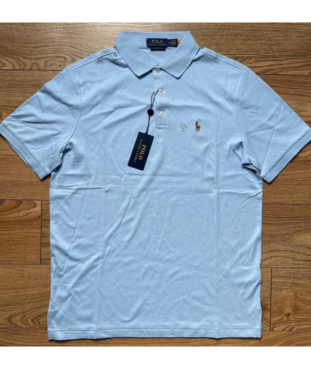 POLO RALPH LAUREN Голубое хлопковое поло с коротким рукавом, фото 5