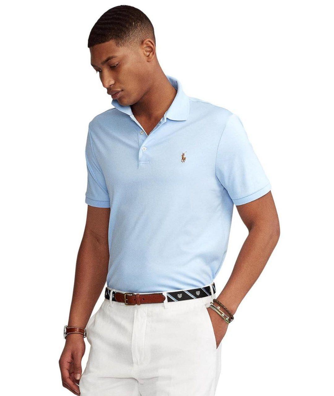 POLO RALPH LAUREN Голубое хлопковое поло с коротким рукавом, фото 4