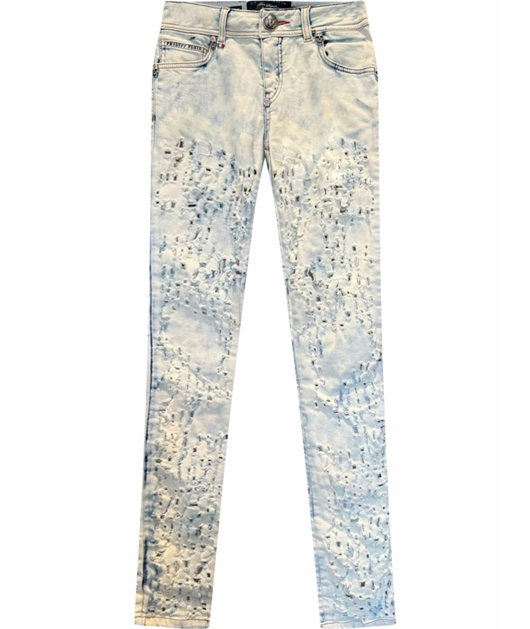 PHILIPP PLEIN Голубые хлопко-эластановые джинсы слим, фото 1