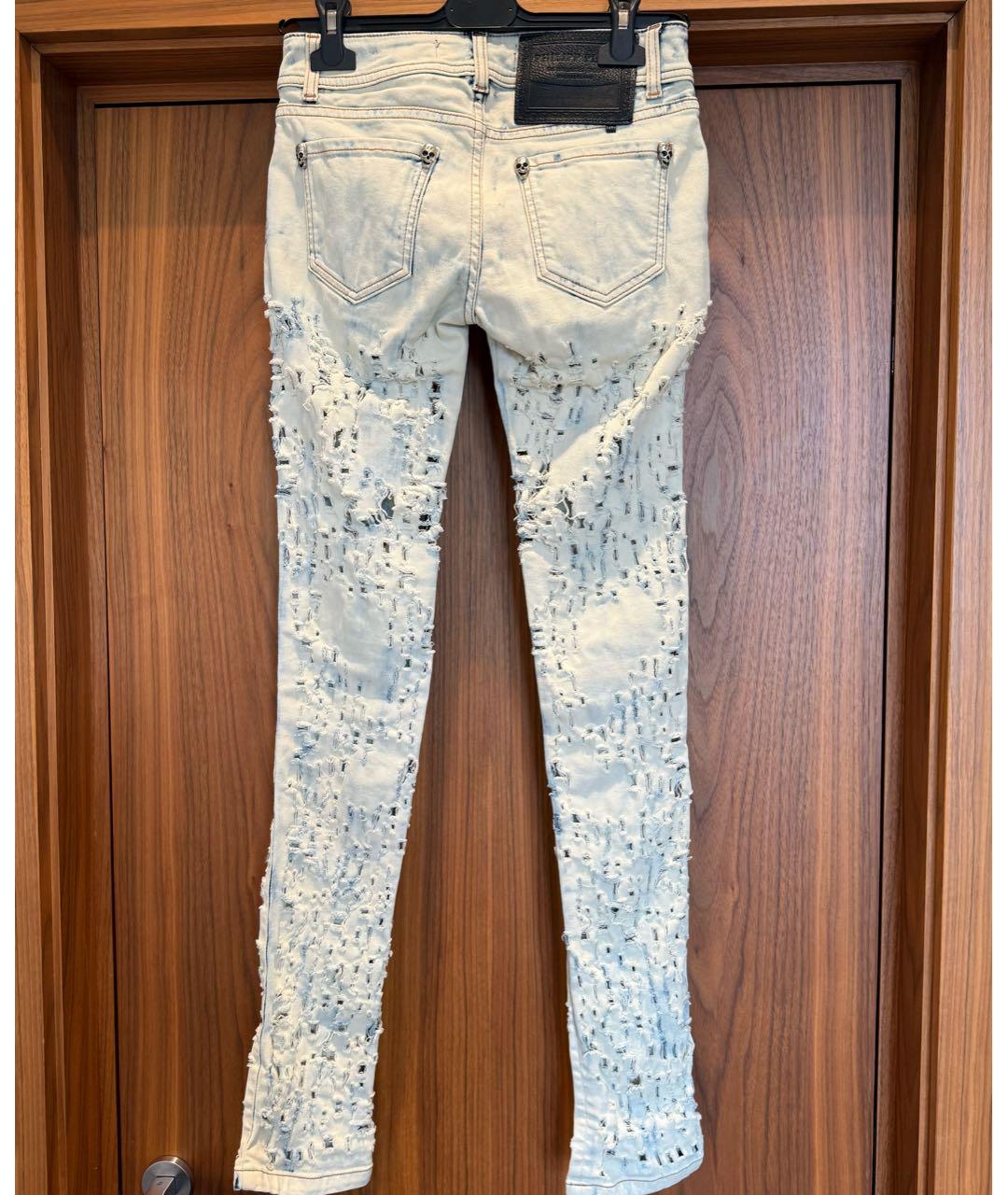 PHILIPP PLEIN Голубые хлопко-эластановые джинсы слим, фото 2