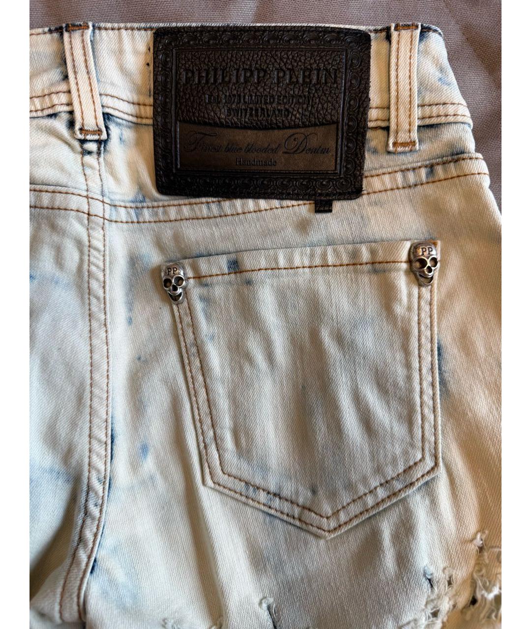 PHILIPP PLEIN Голубые хлопко-эластановые джинсы слим, фото 6