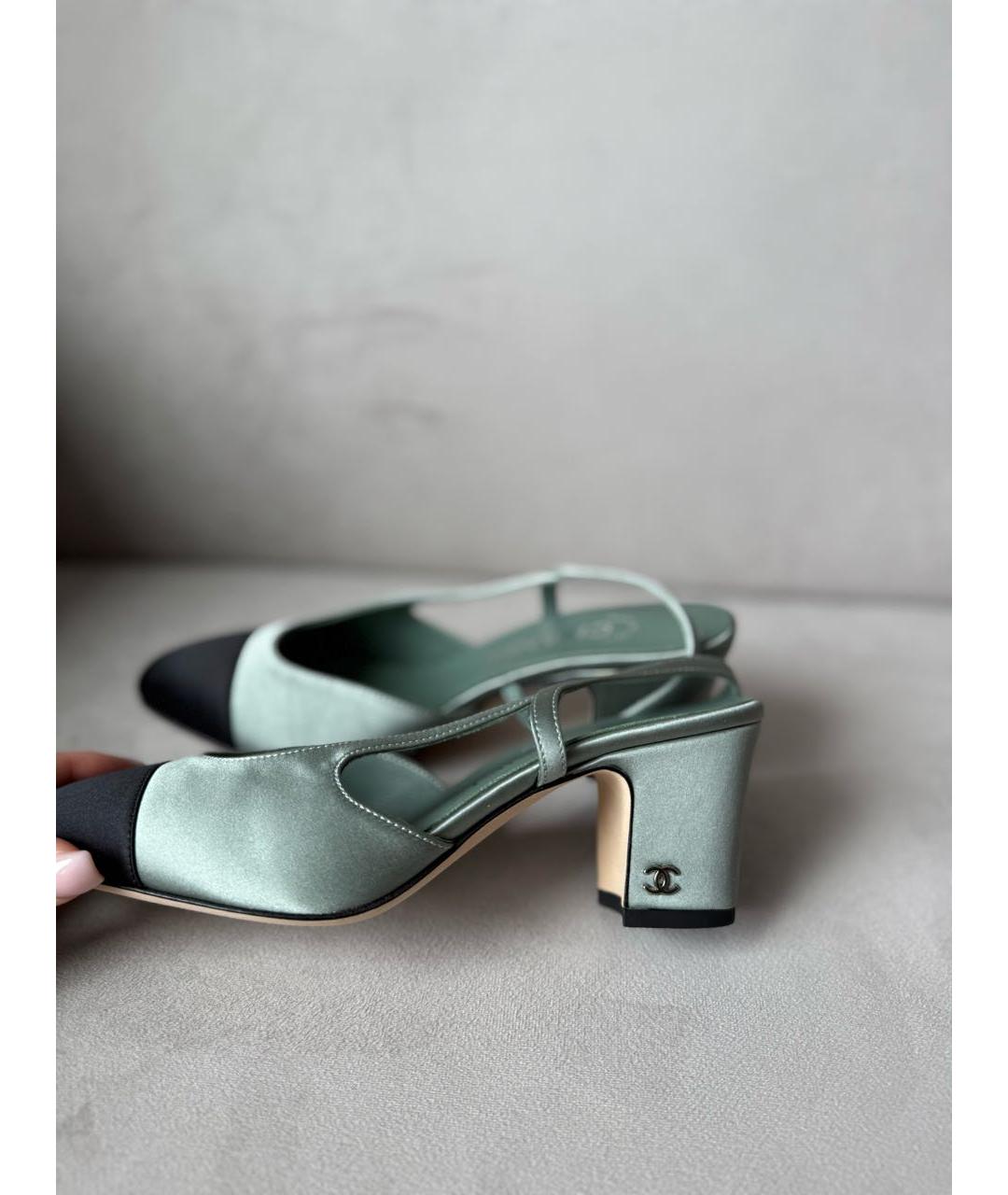 CHANEL Зеленые кожаные лодочки на низком каблуке, фото 4