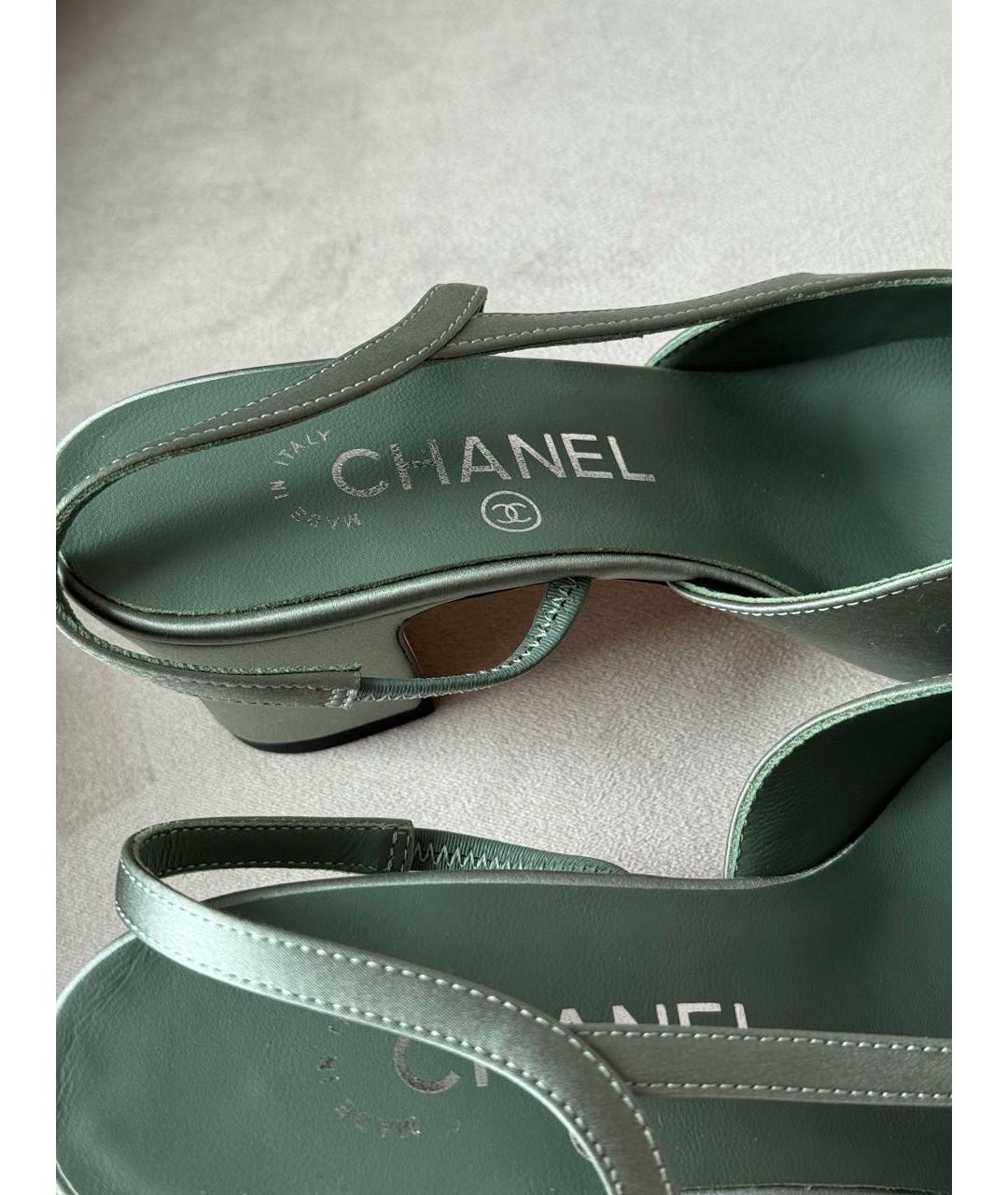 CHANEL Зеленые кожаные лодочки на низком каблуке, фото 8