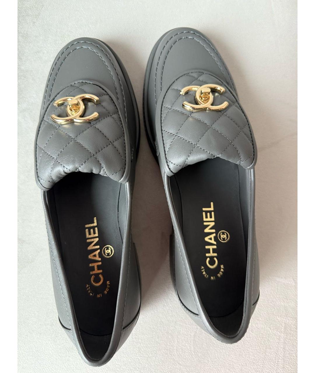 CHANEL Антрацитовые кожаные лоферы, фото 5