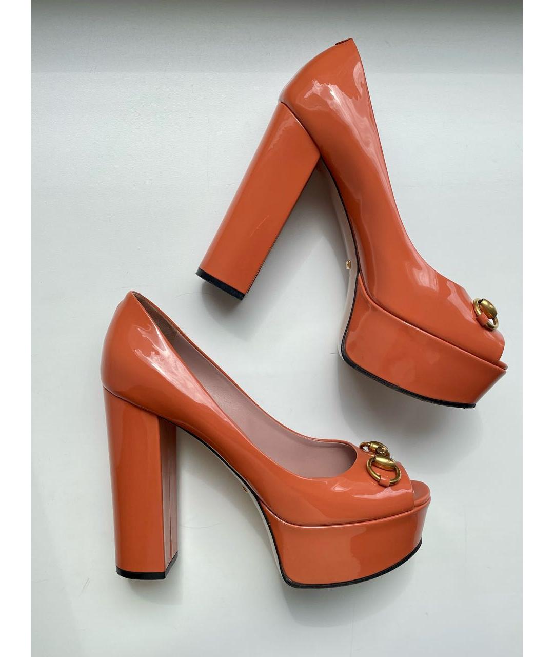 GUCCI Оранжевое туфли из лакированной кожи, фото 3