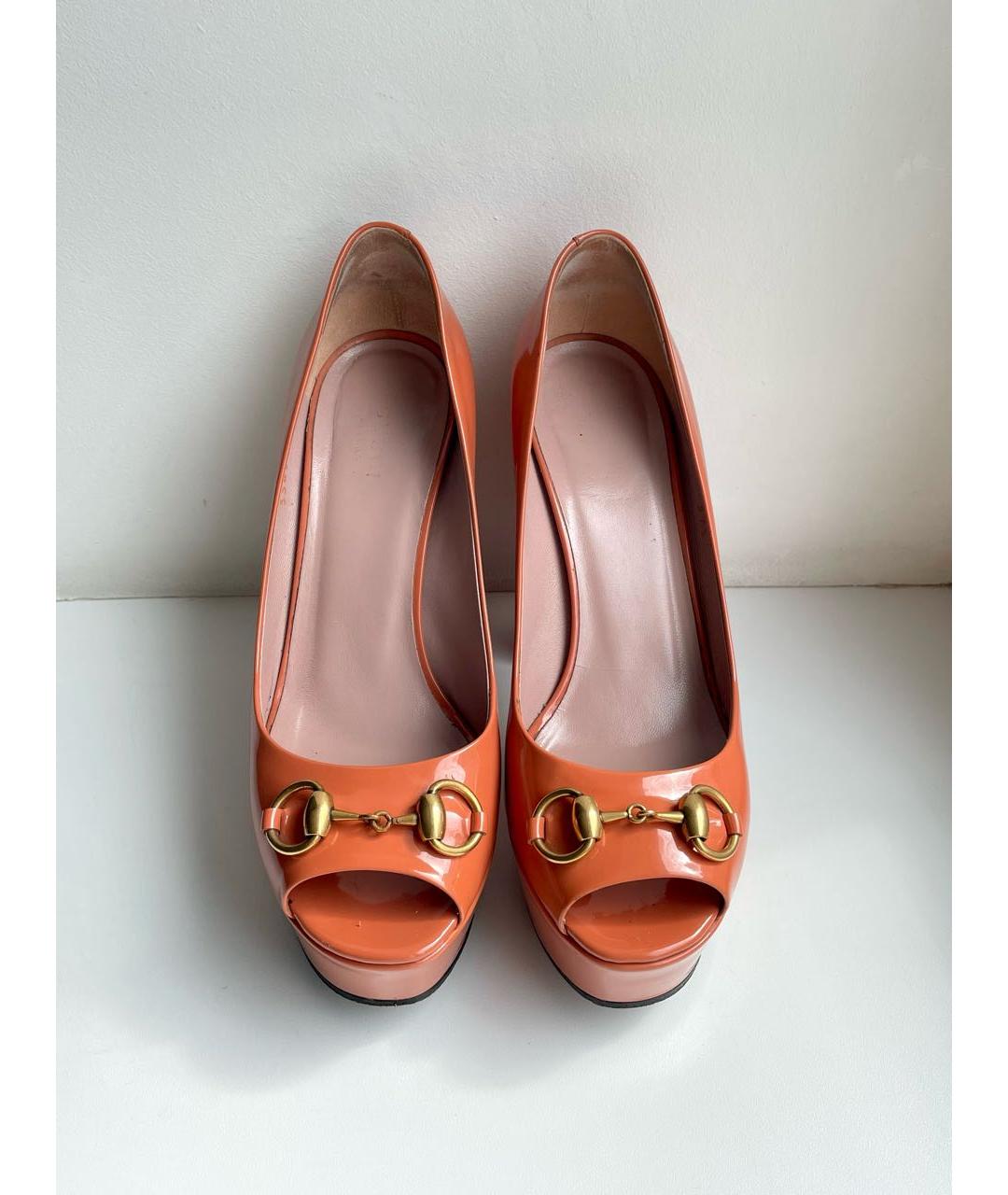 GUCCI Оранжевое туфли из лакированной кожи, фото 4