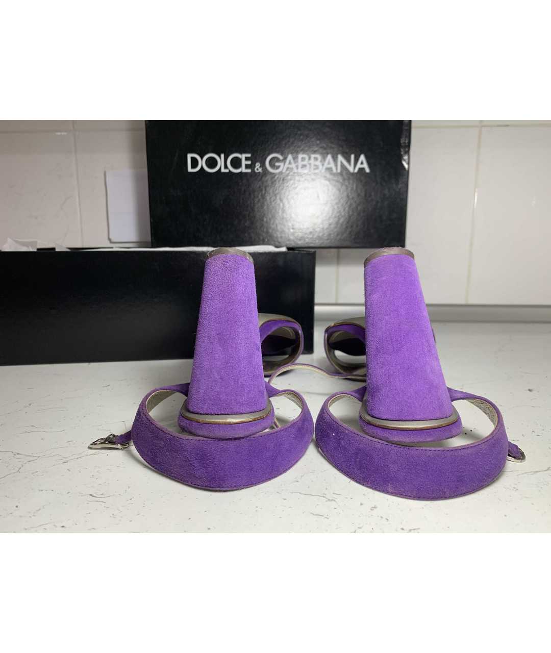 DOLCE&GABBANA Фиолетовые замшевые босоножки, фото 5