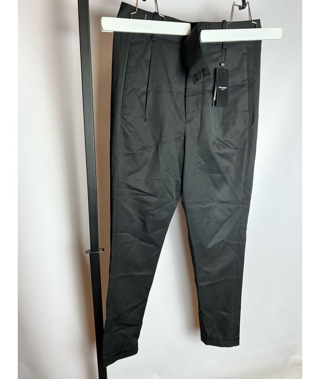 SAINT LAURENT Черные хлопковые прямые брюки, фото 2