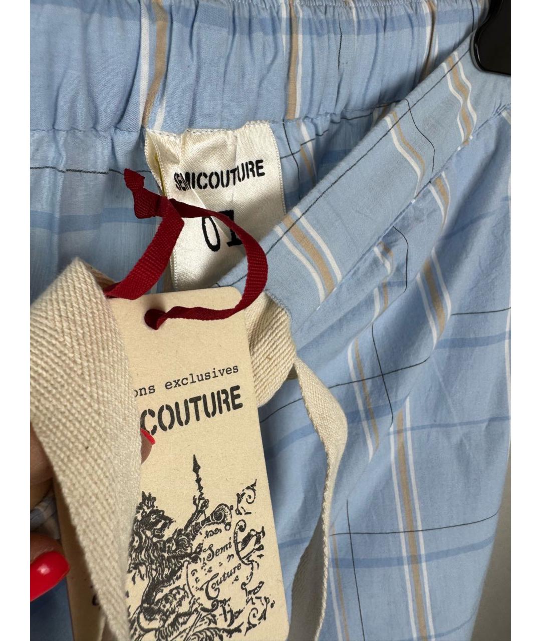 SEMICOUTURE Голубые хлопковые прямые брюки, фото 3