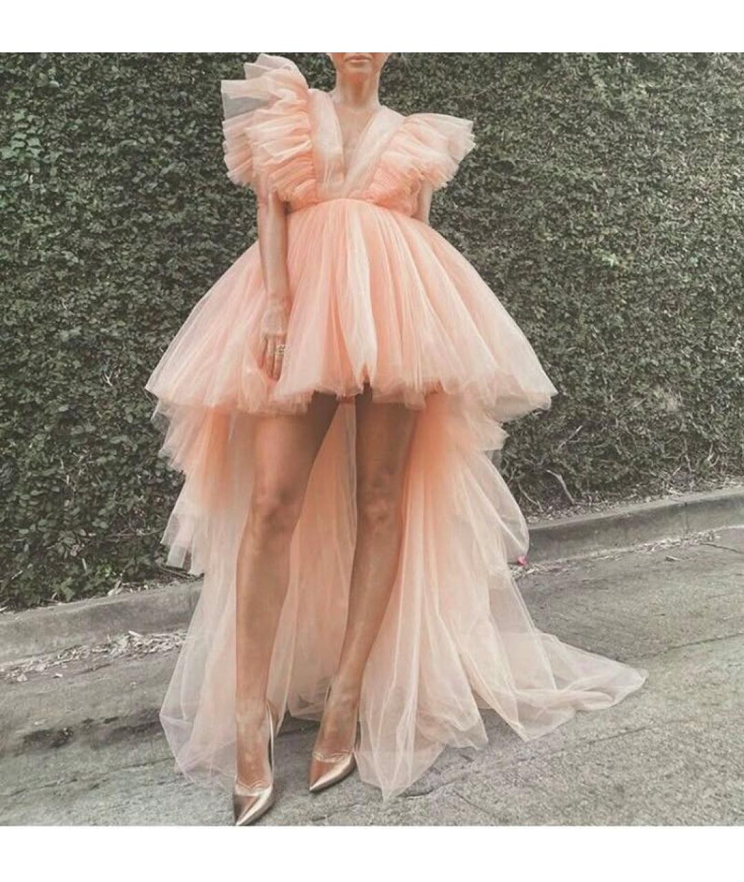 GIAMBATTISTA VALLI Коралловое сетчатое коктейльное платье, фото 6