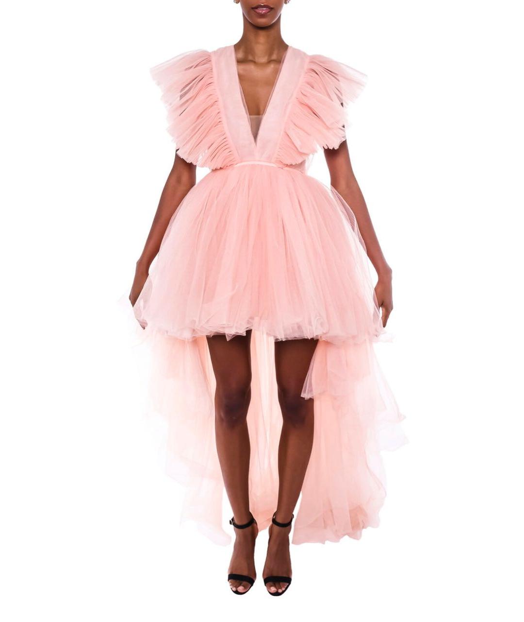 GIAMBATTISTA VALLI Коралловое сетчатое коктейльное платье, фото 8