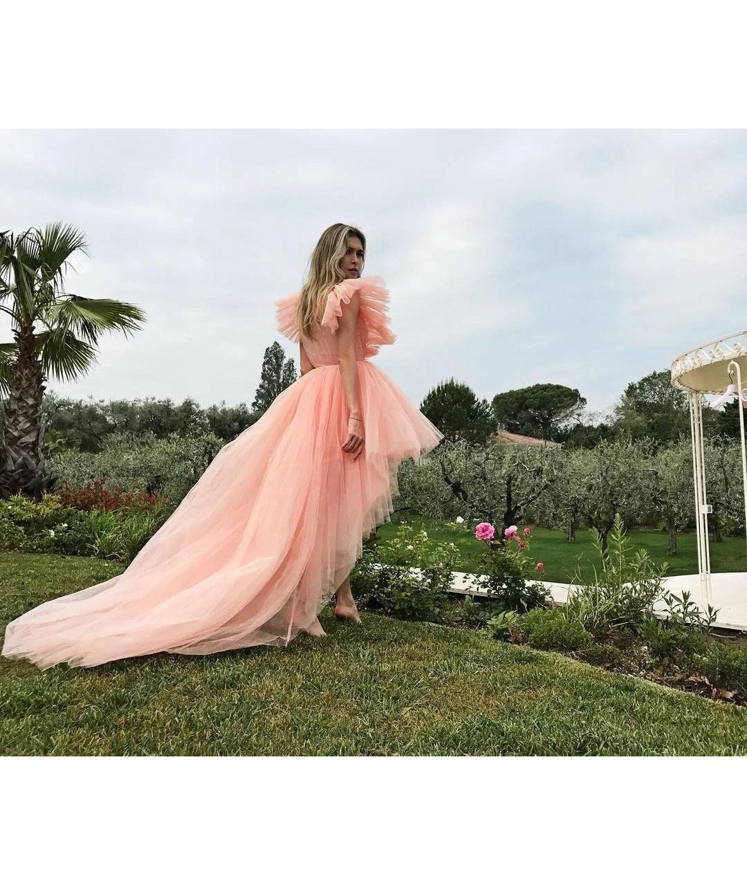 GIAMBATTISTA VALLI Коралловое сетчатое коктейльное платье, фото 7