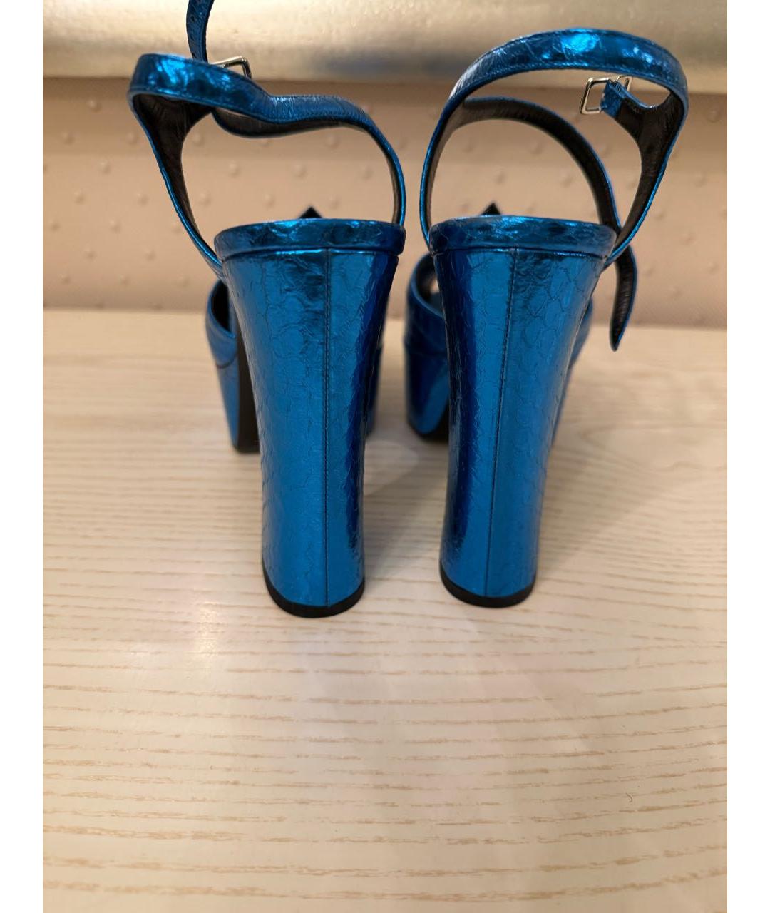 SAINT LAURENT Синие кожаные босоножки, фото 3