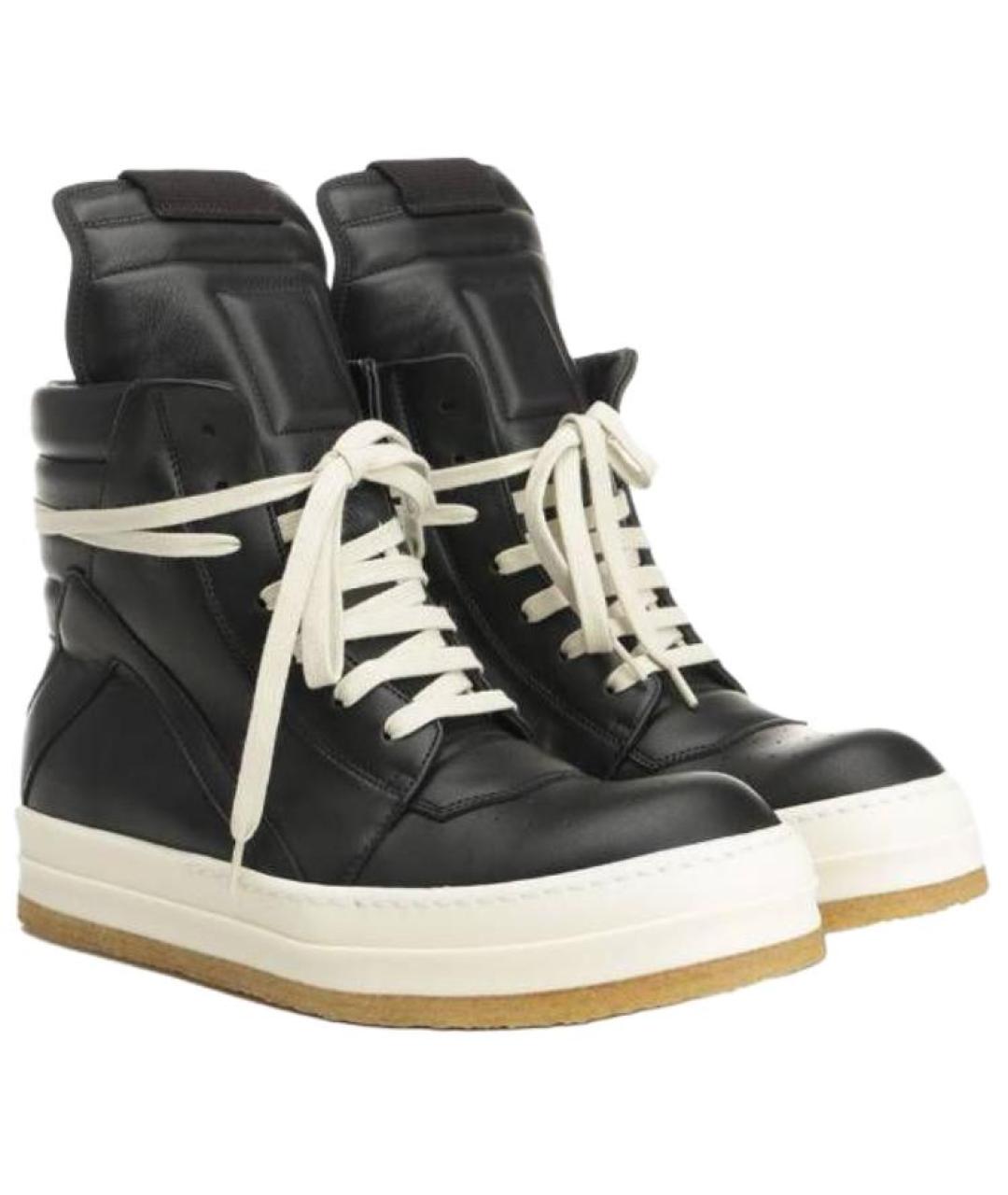 RICK OWENS Черные кожаные высокие кроссовки / кеды, фото 3