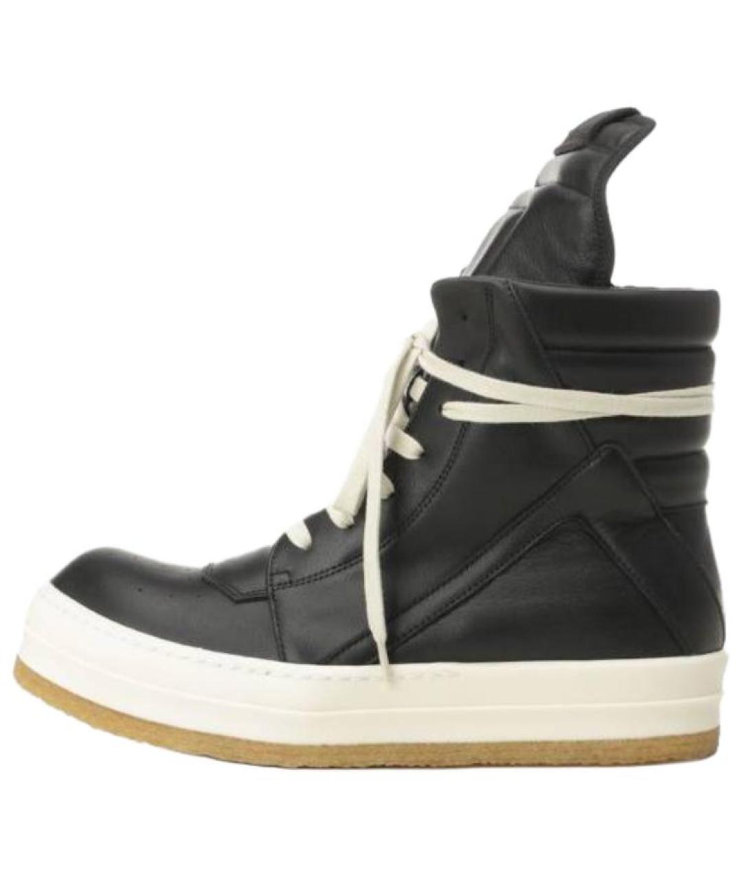 RICK OWENS Черные кожаные высокие кроссовки / кеды, фото 2