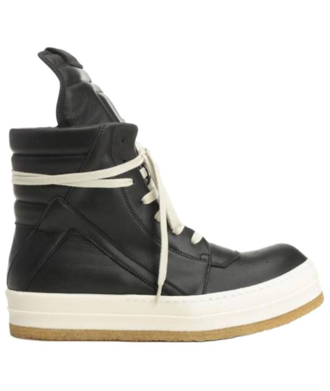 RICK OWENS Черные кожаные высокие кроссовки / кеды, фото 1
