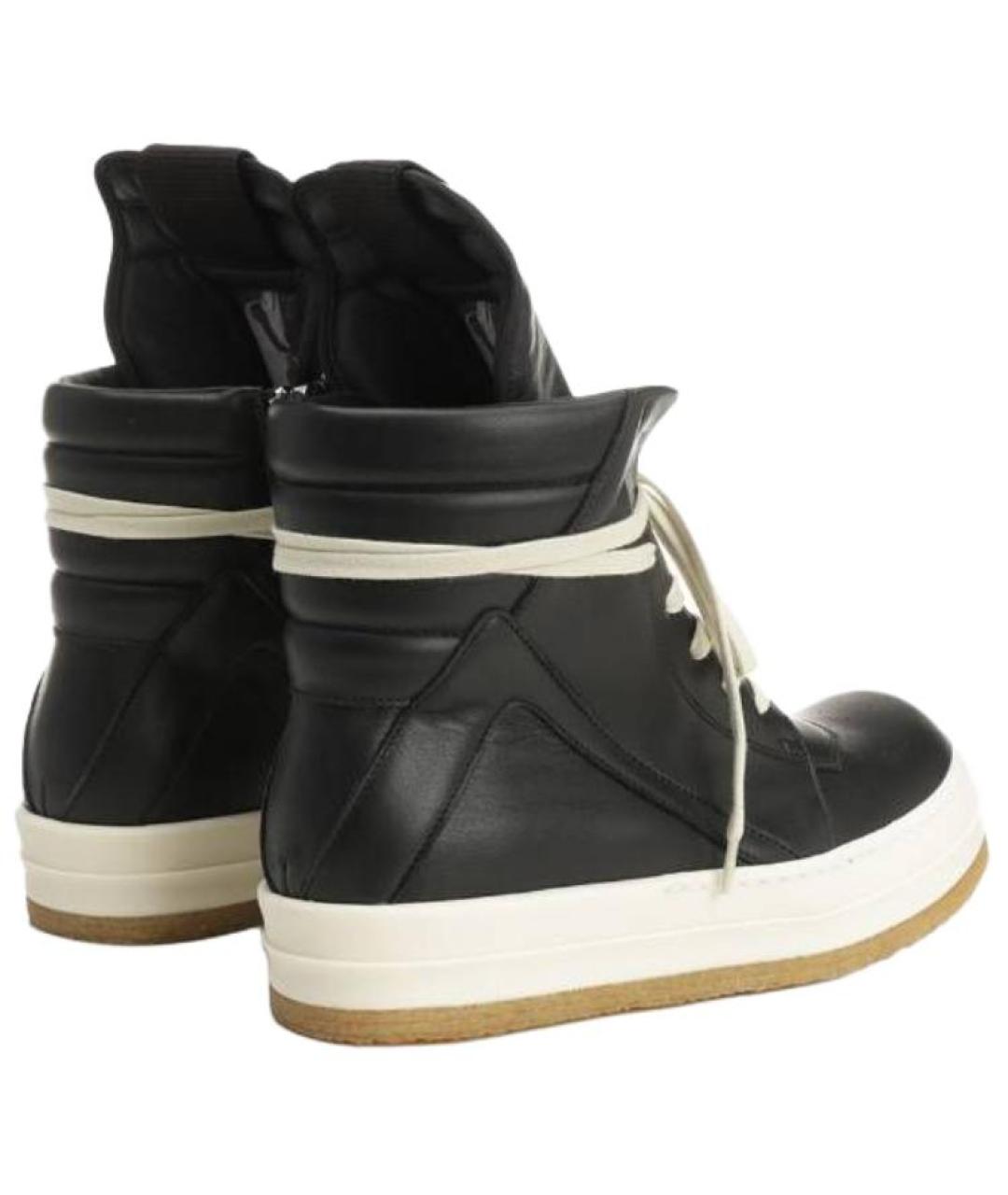 RICK OWENS Черные кожаные высокие кроссовки / кеды, фото 4