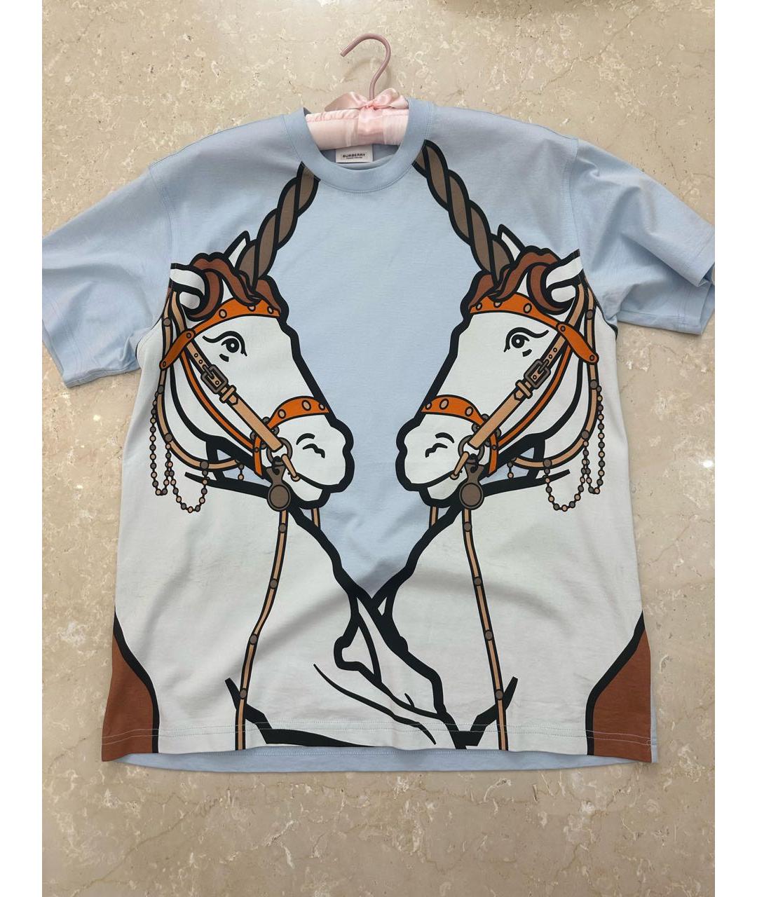 BURBERRY Голубая хлопковая футболка, фото 2