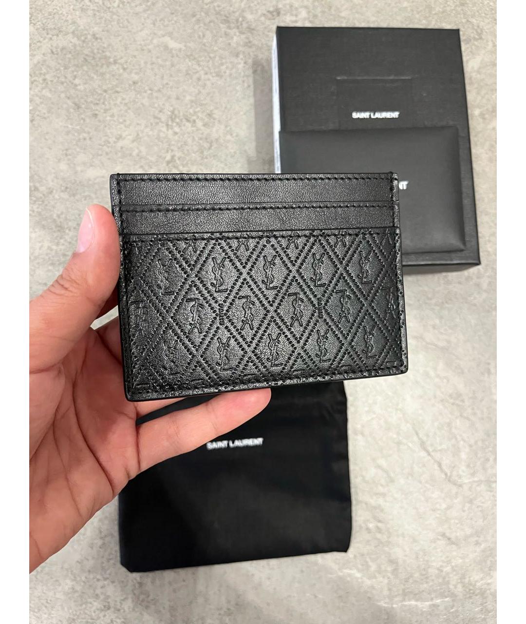 SAINT LAURENT Черный кожаный кардхолдер, фото 5