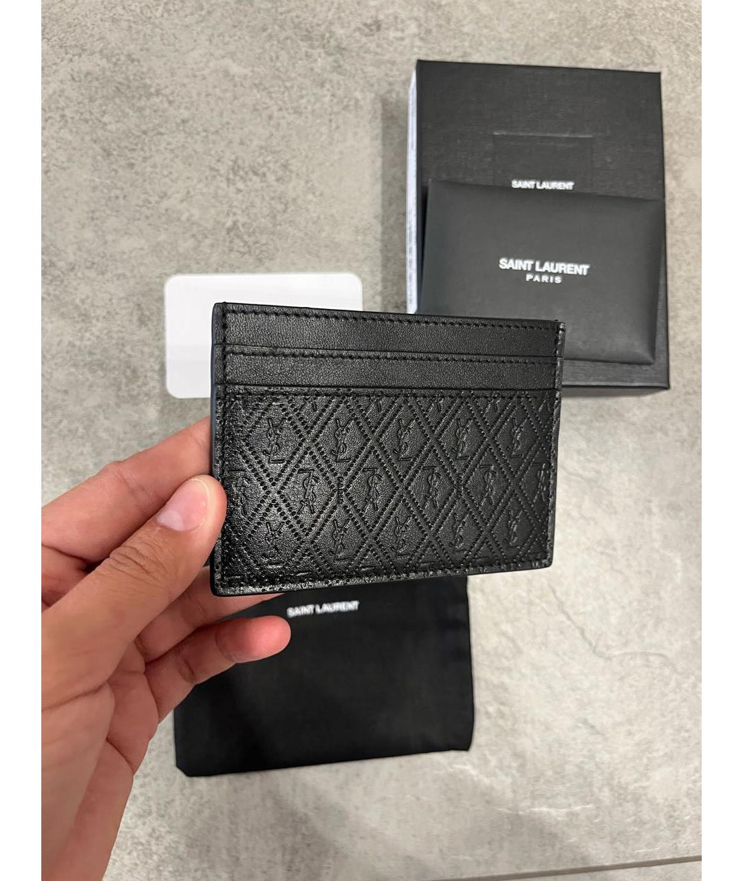 SAINT LAURENT Черный кожаный кардхолдер, фото 7