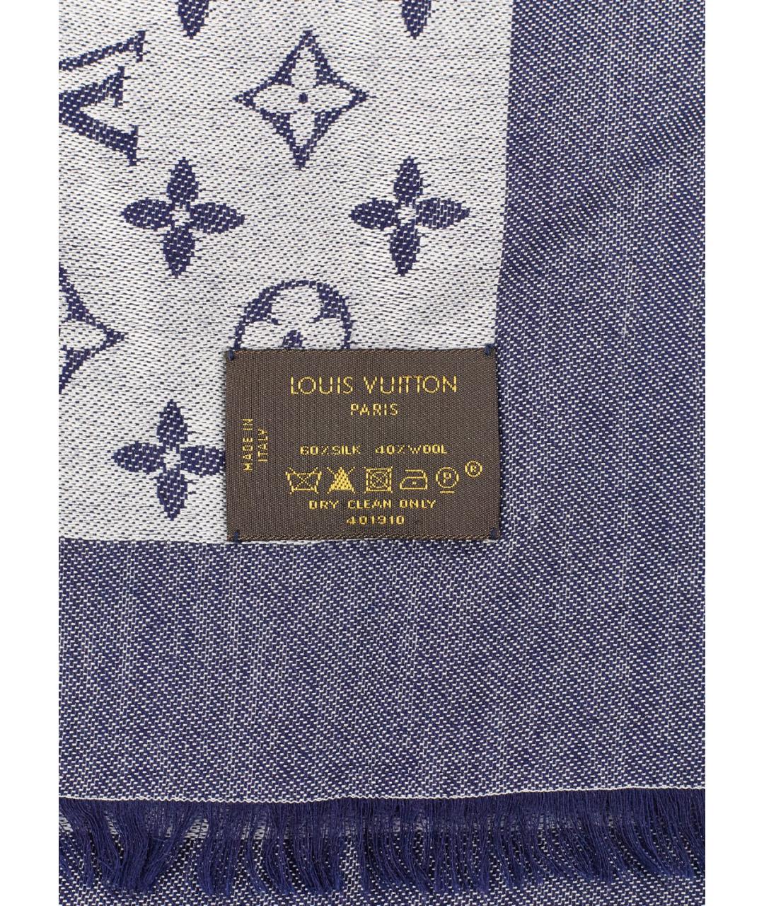 LOUIS VUITTON Синий шелковый платок, фото 5
