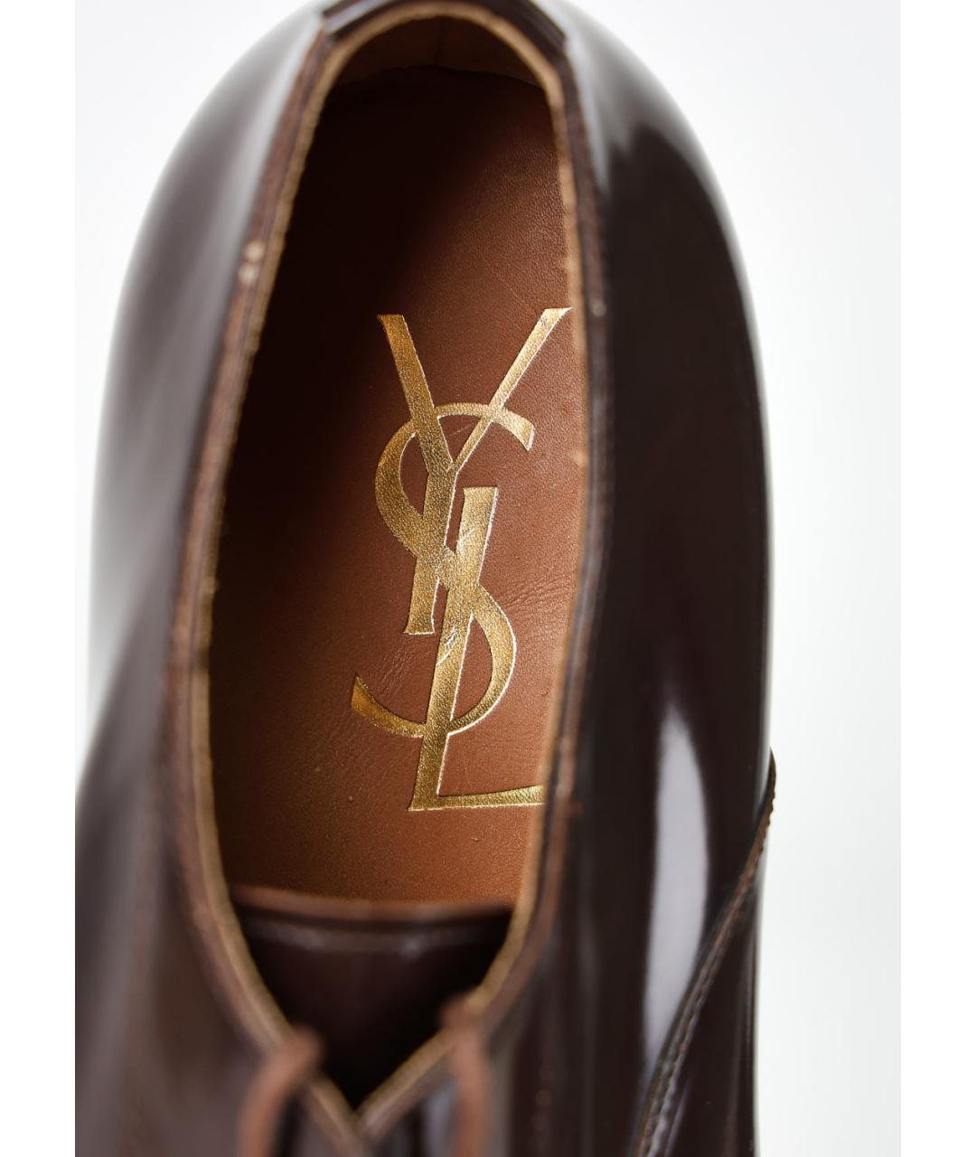 SAINT LAURENT Коричневые кожаные туфли, фото 5