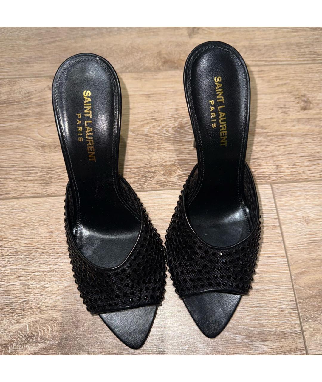 SAINT LAURENT Черные кожаные мюли, фото 6