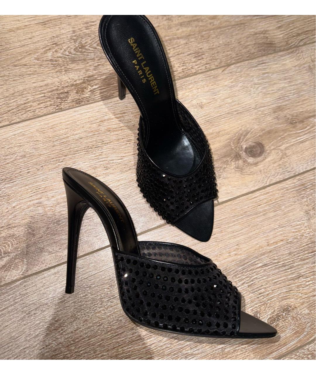 SAINT LAURENT Черные кожаные мюли, фото 5