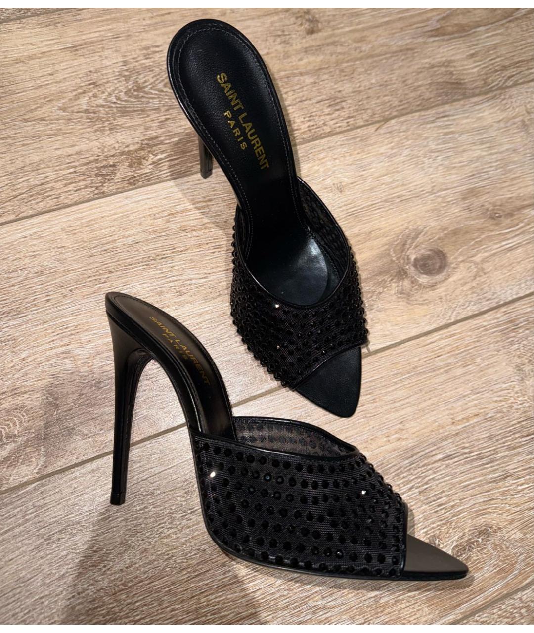 SAINT LAURENT Черные кожаные мюли, фото 2