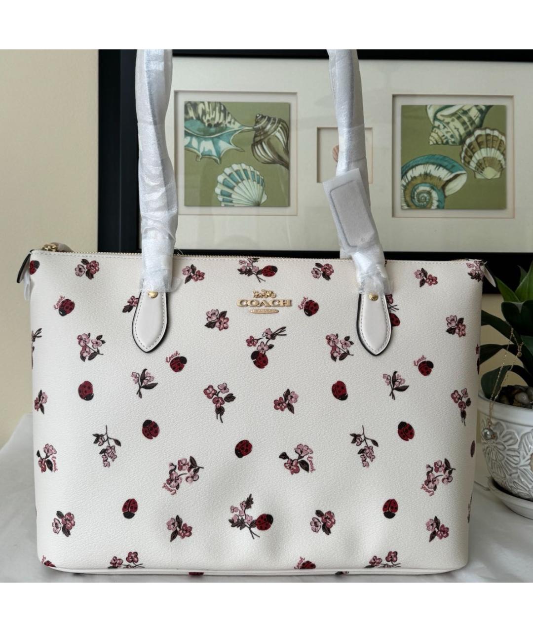 COACH Белая кожаная сумка тоут, фото 3