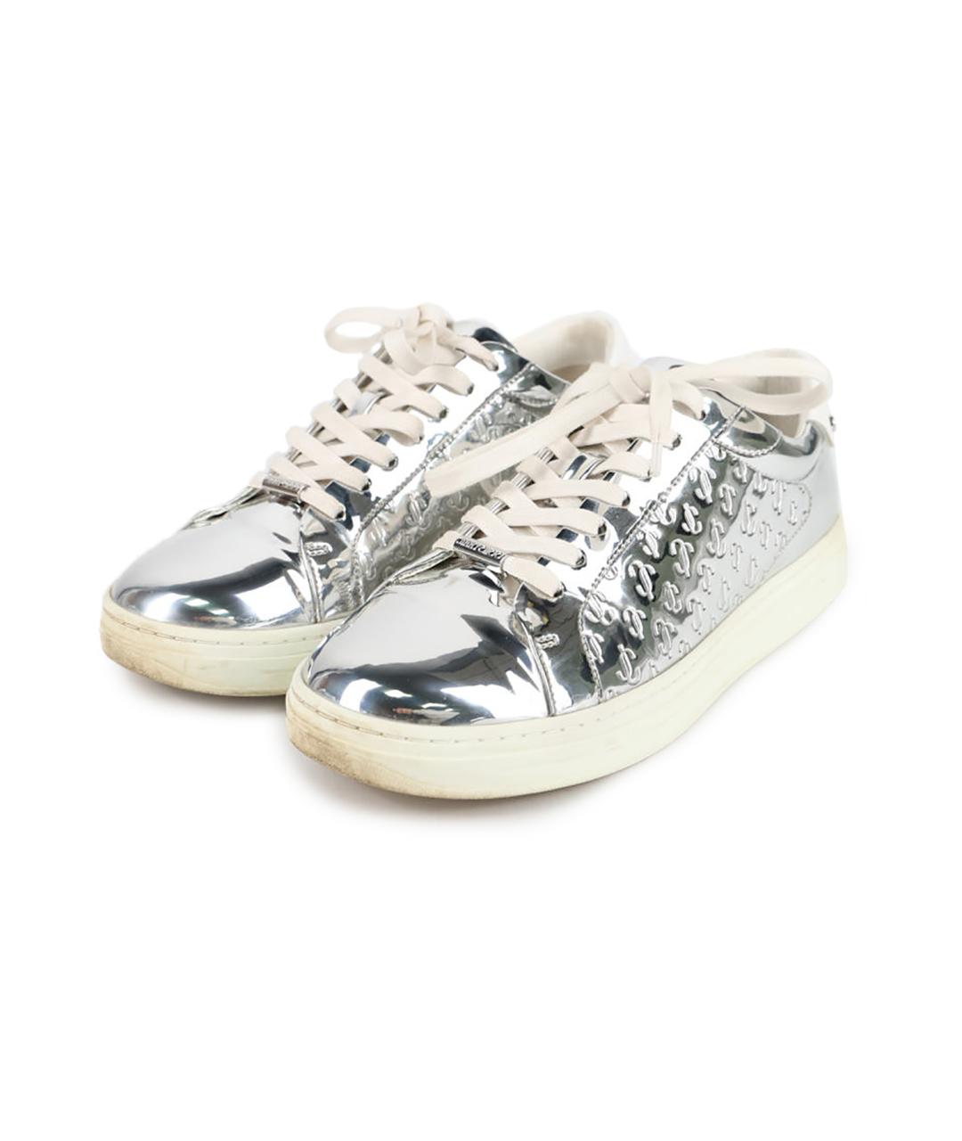 JIMMY CHOO Серебряные кожаные кеды, фото 2