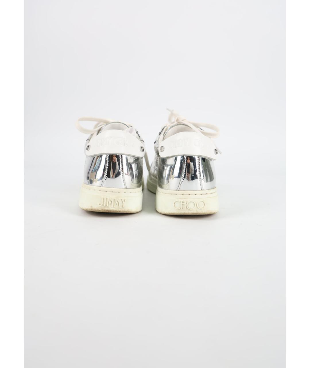 JIMMY CHOO Серебряные кожаные кеды, фото 4