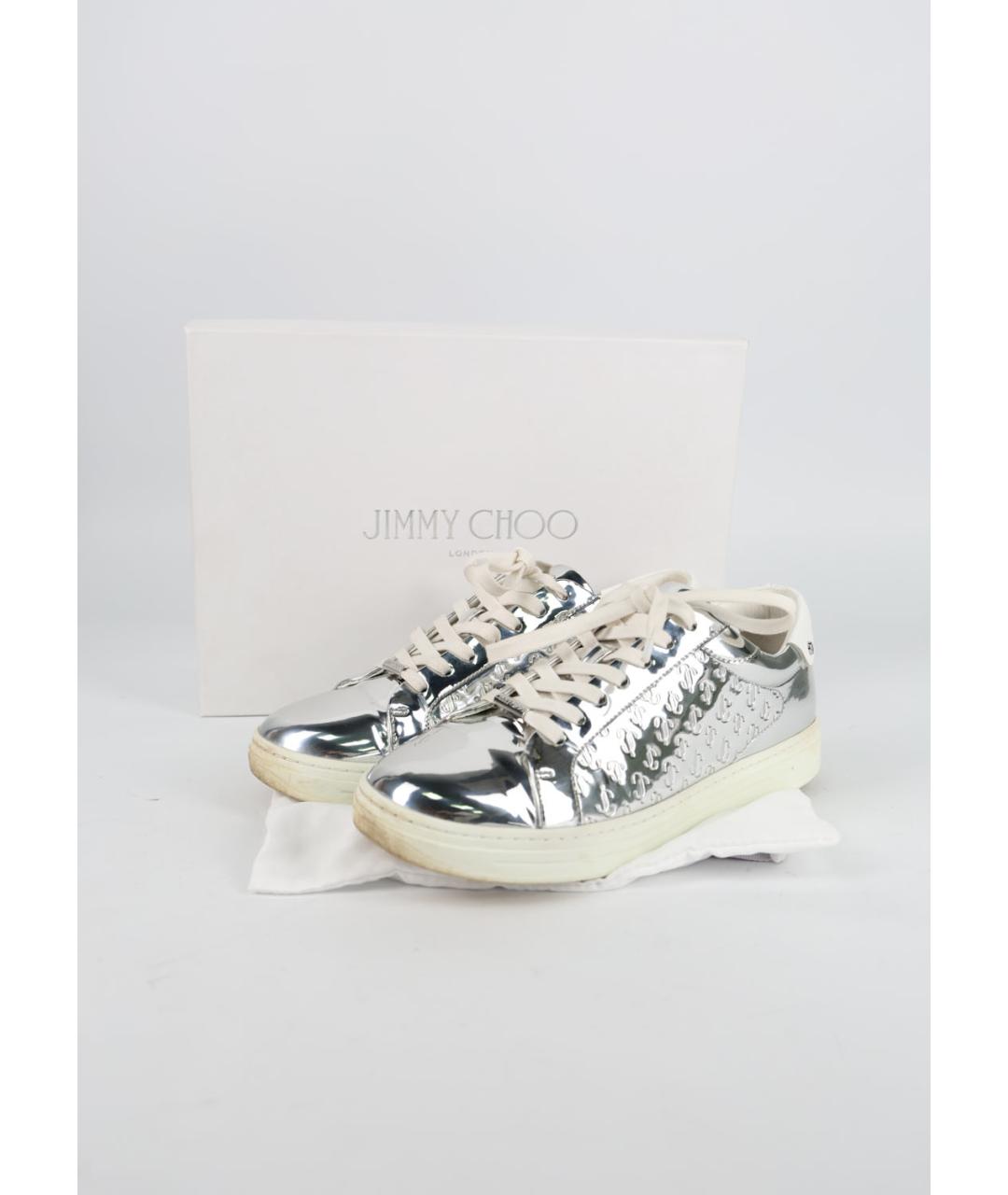 JIMMY CHOO Серебряные кожаные кеды, фото 6
